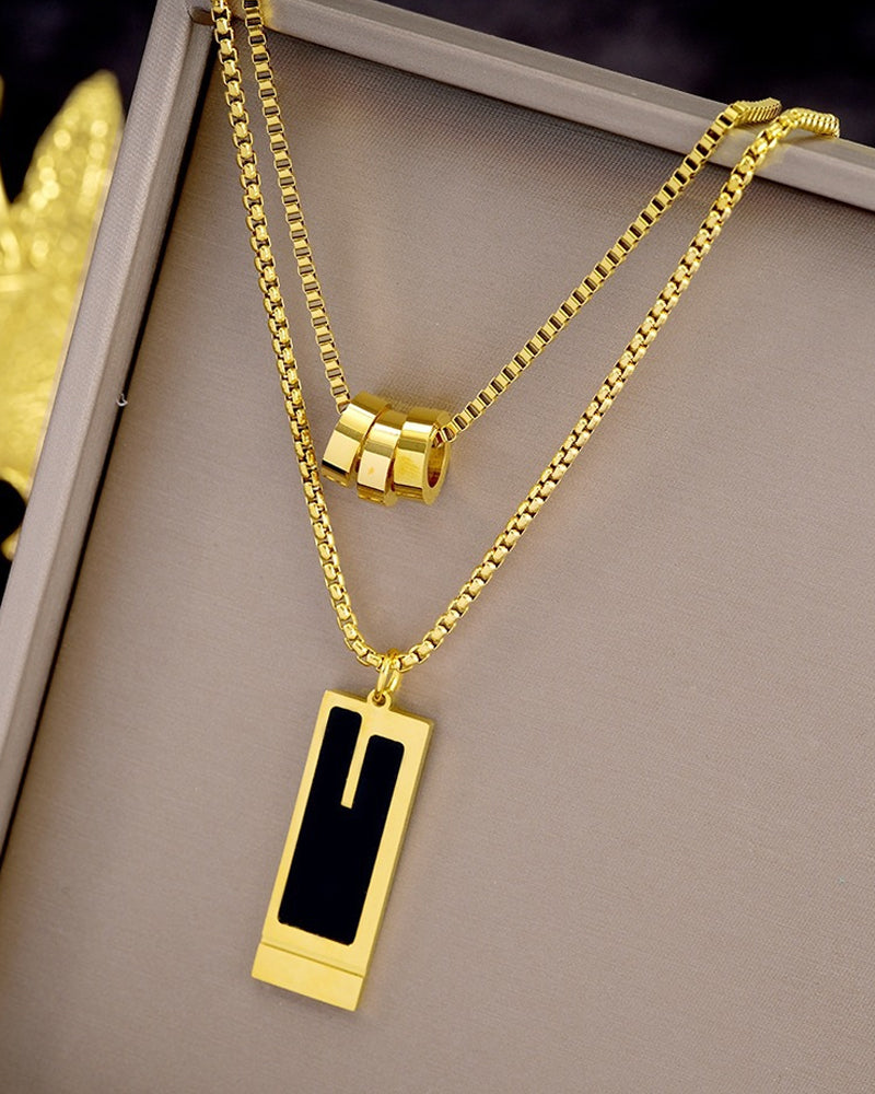 Collier double long en acier titane 2