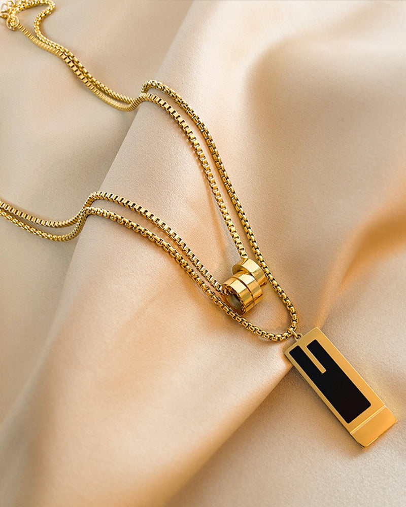 Collier double long en acier titane 3
