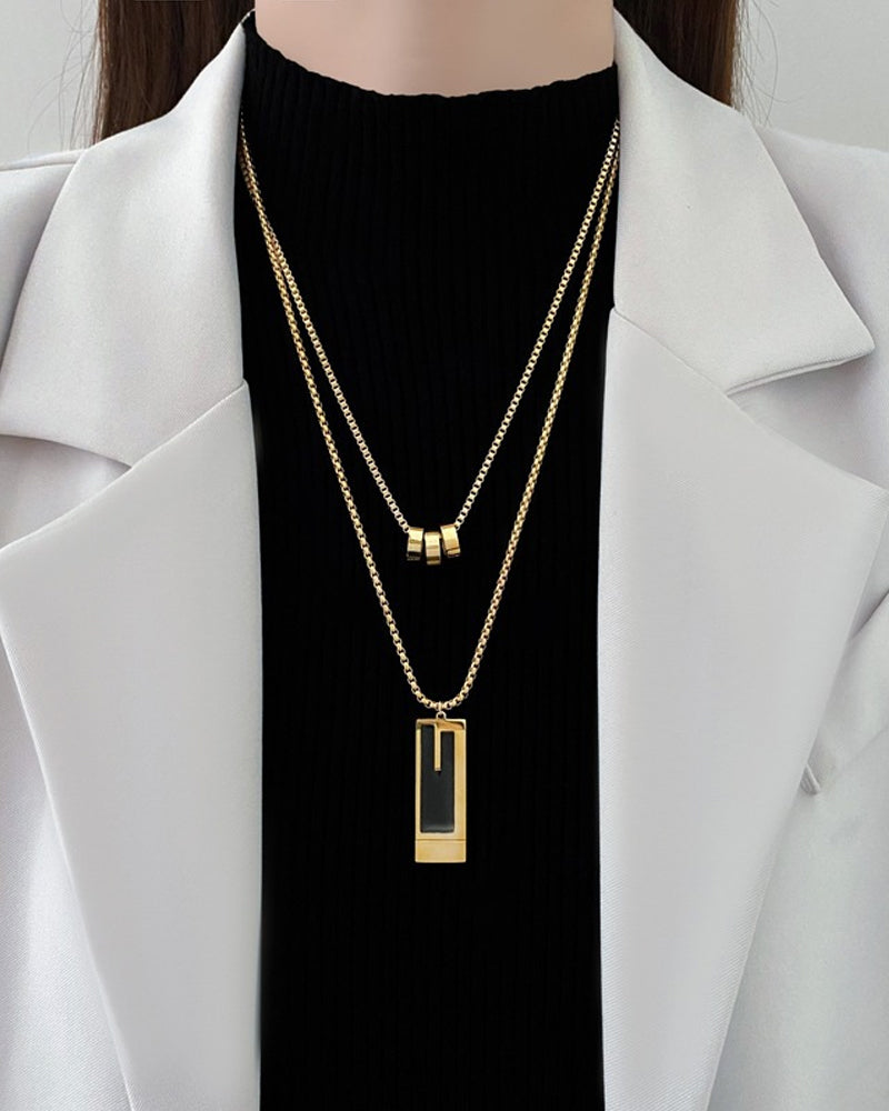 Collier double long en acier titane 4