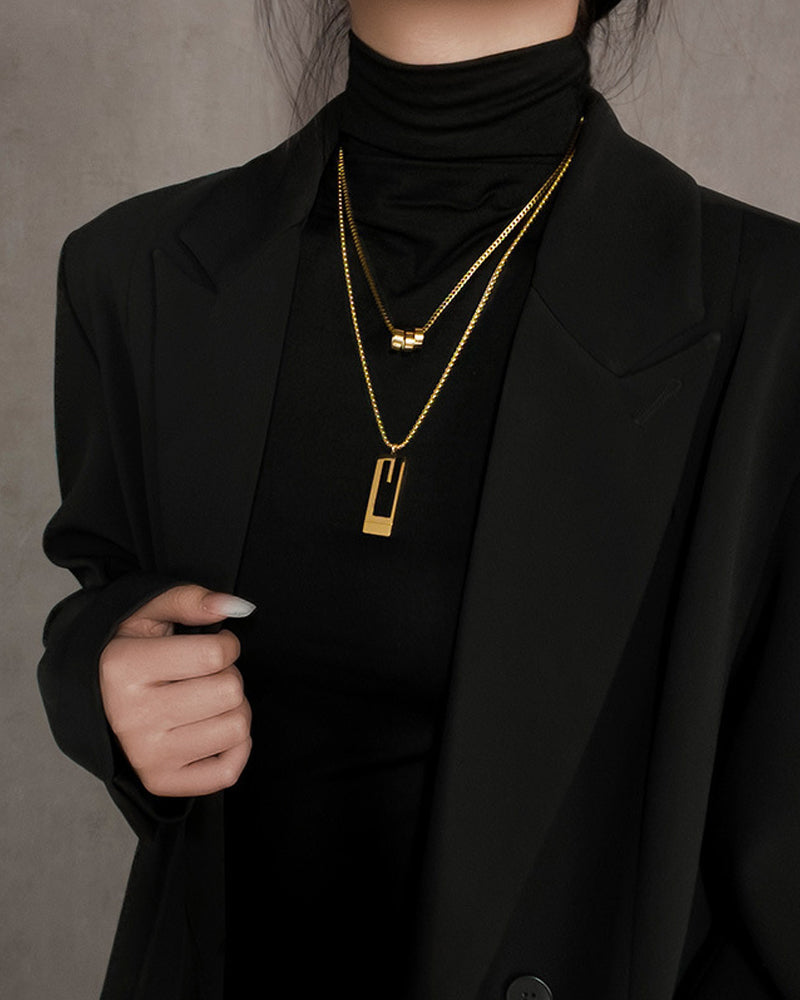 Collier double long en acier titane 6