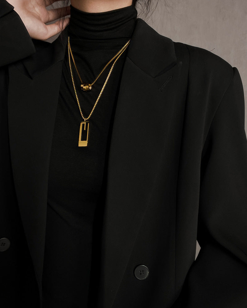 Collier double long en acier titane 7