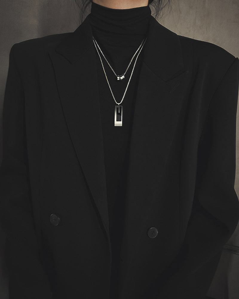 Collier double long en acier titane 8
