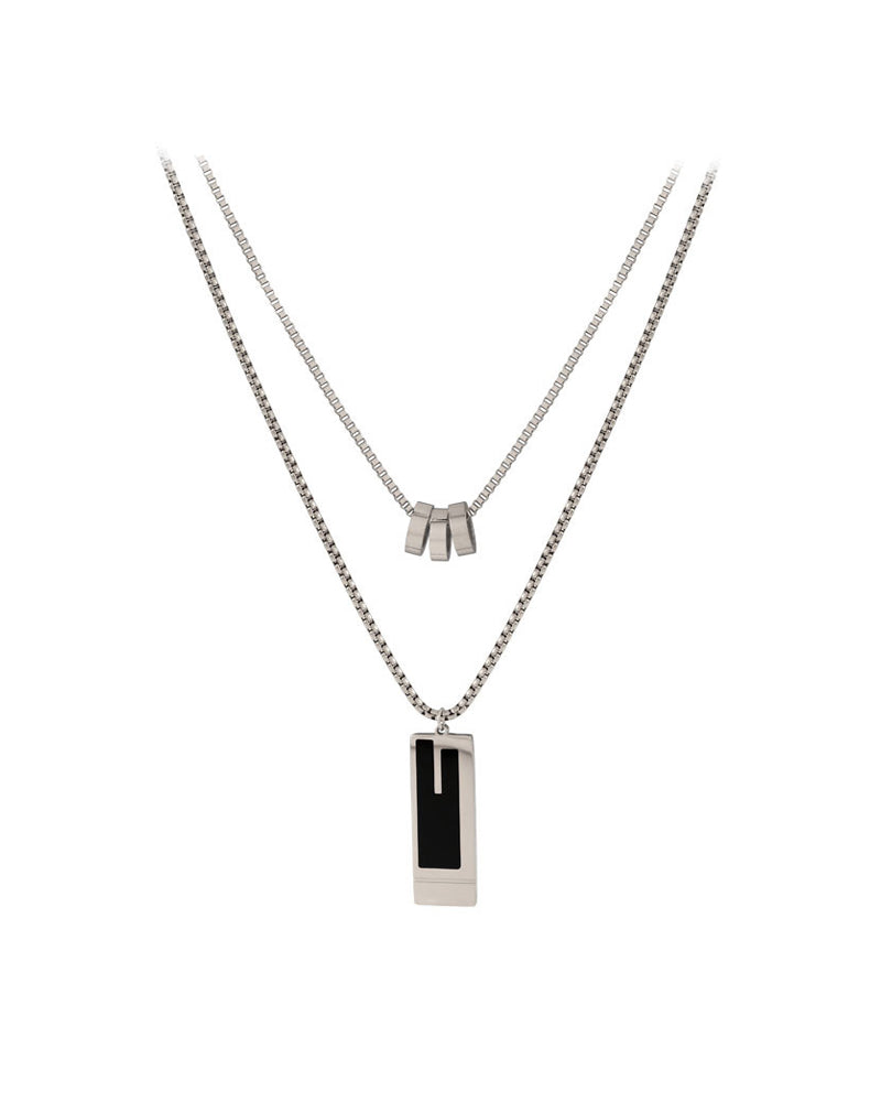 Collier double long en acier titane 9