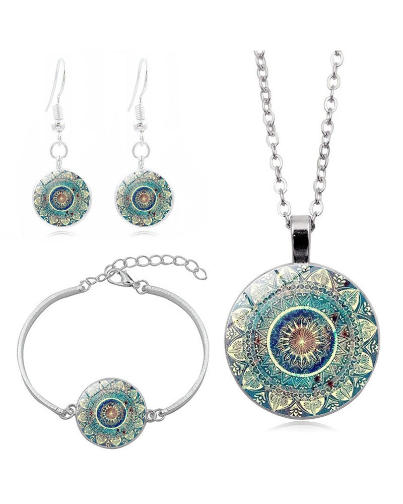 Ensemble collier de pierres précieuses fleur de mandala 0