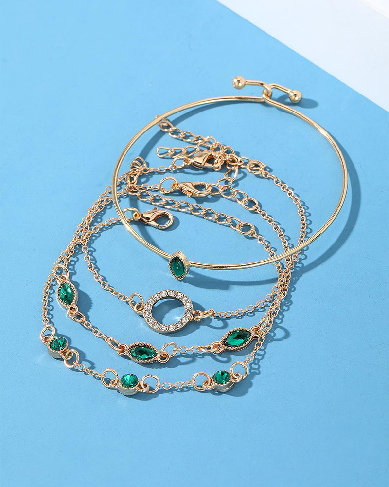Ensemble de quatre bracelets en strass en forme de losange circulaire 0