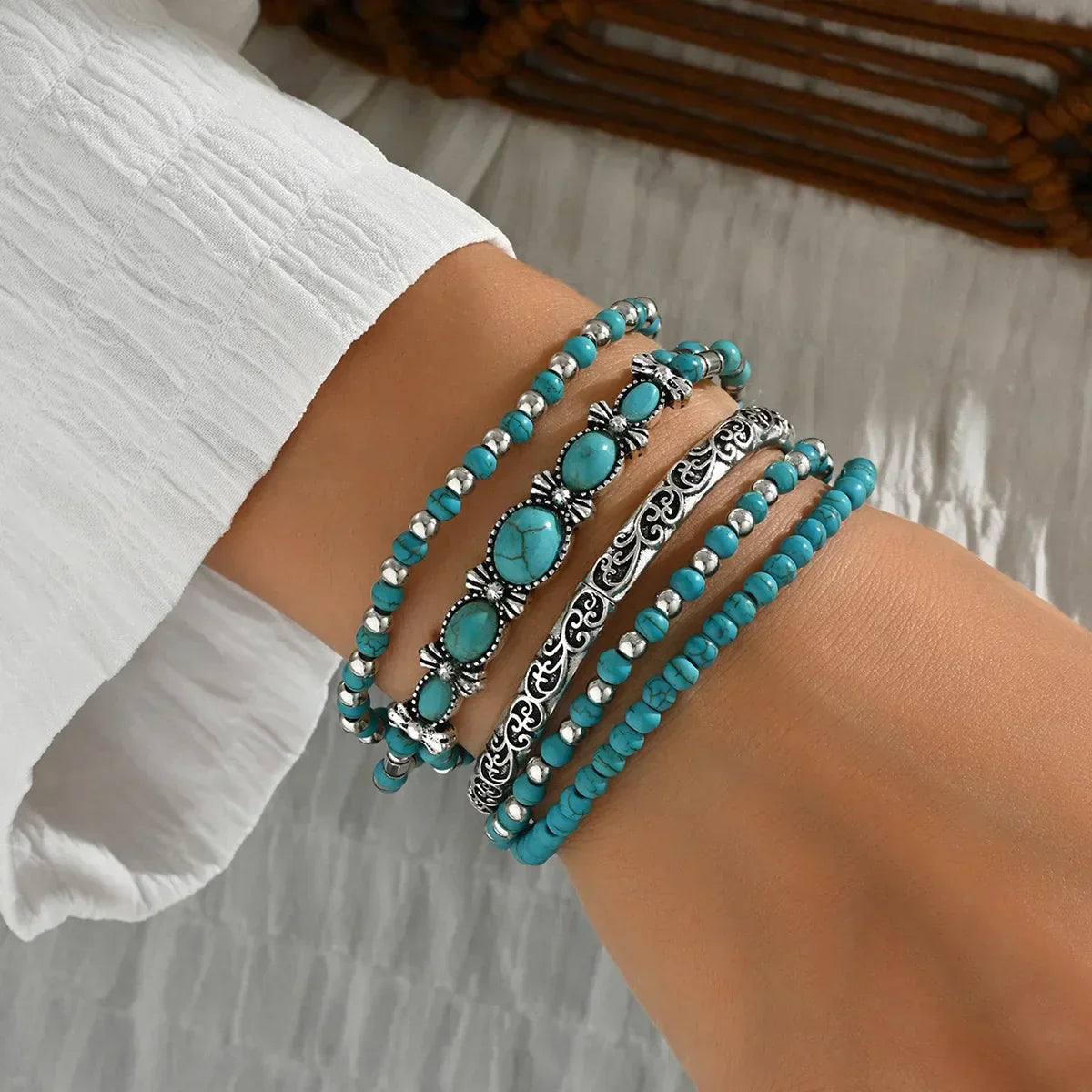 Ensemble de bracelets boho avec des perles turquoises